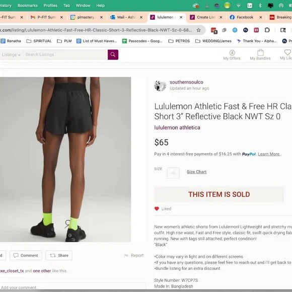 Lululemon Athletic Fast & Free HR Classic Short 3” Reflective Black Sz 0